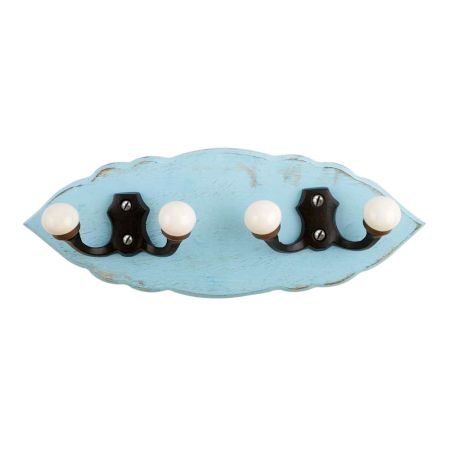 Turquoise Black Double Loop Ceramic Iron Wooden Hooks